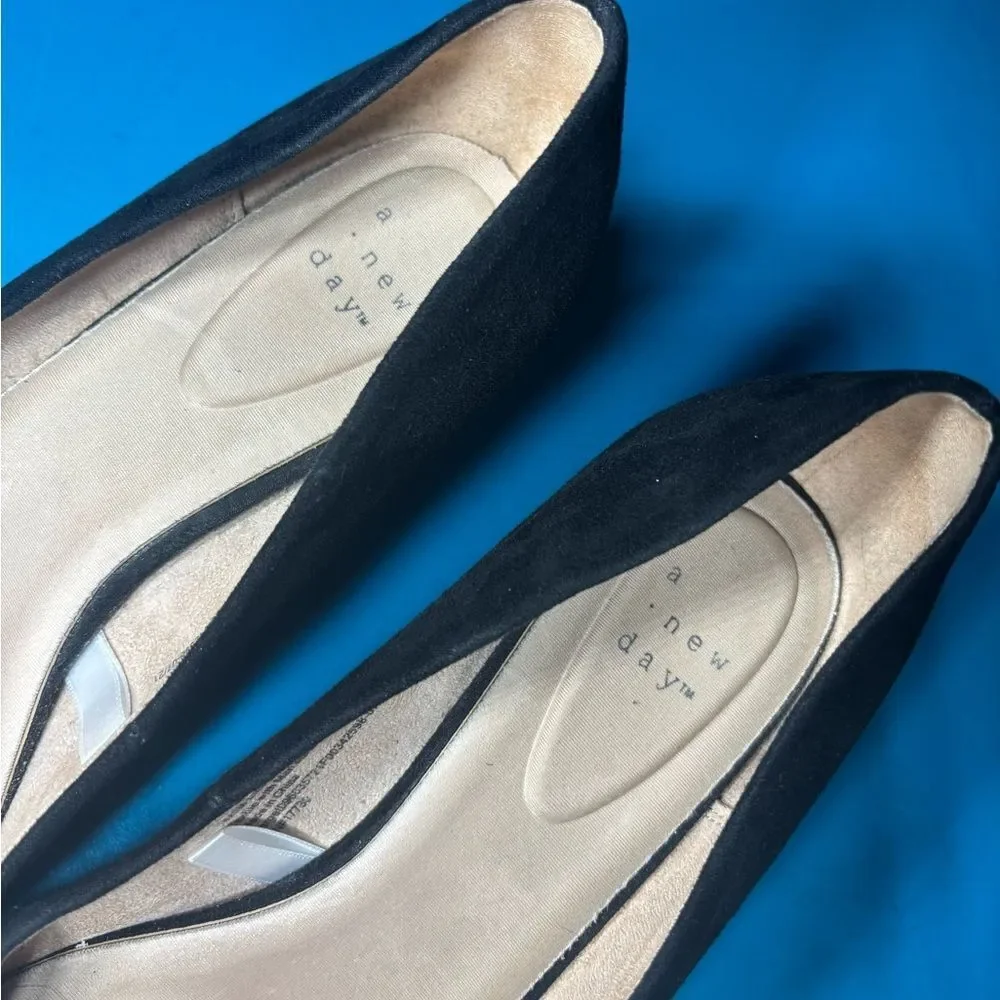 A New Day Black Suede Wedges Womens Size 9.5 EPC